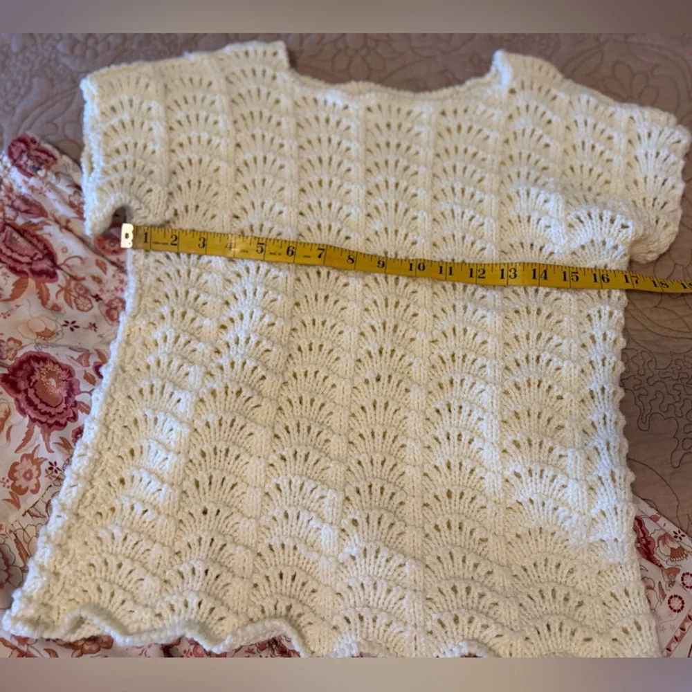 Handmade Knit Cream Colored Eyelet Fan Knit Sweater, Size S